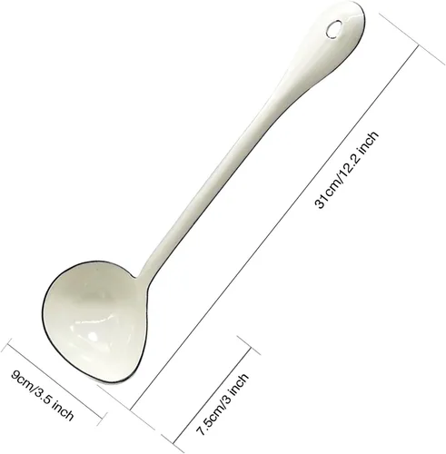 Miniatura 2 de Cucharas de sopa blancas de 12.2 pulgadas, cucharas de cocina grandes de acero esmaltado, cucharones de salsa para servir
