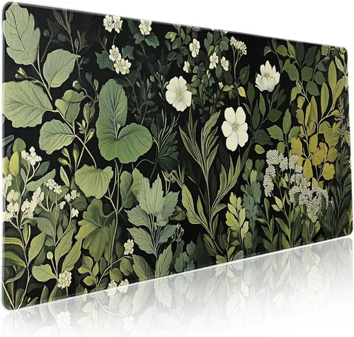 Miniatura 66 de Alfombrilla de ratón rosa y verde anime geométrica japonesa extendida para escritorio 90X40 CM, base de goma antideslizante, borde cosido