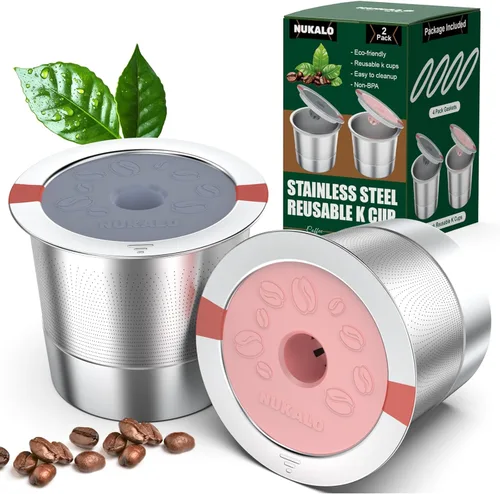 Kcup - Cápsulas de café recargables: tazas K reutilizables de acero inoxidable para Keurig Metal K Cup - Filtro de café reutilizable rosa y gris