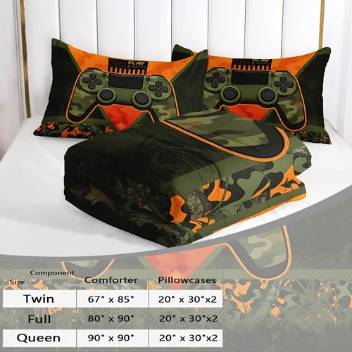 Miniatura 2 de AILONEN Juego de edredón de camuflaje para videojuegos, tamaño Queen, ropa de cama de microfibra con diseño de controlador de 3 piezas