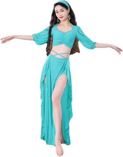 Disfraces de danza del vientre para mujer, camiseta corta y falda de baile con abertura, carnaval, Halloween, trajes de danza del vientre, tallas S-L