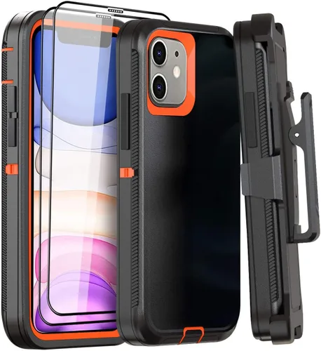 Miniatura 9 de Funda para iPhone 11 con 2 protectores de pantalla, protección contra caídas, cuerpo completo, resistente de servicio pesado, de grado militar, a