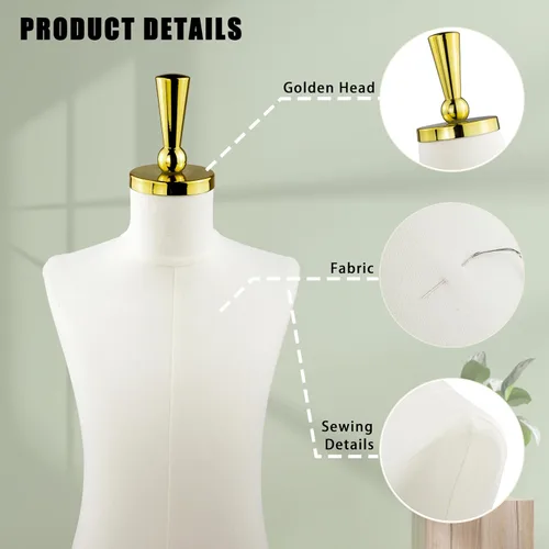 Miniatura 4 de Maniquí de forma de vestido para niños, maniquí ajustable para niños con soporte de metal dorado de alta estabilidad para exhibición de ropa, 2-3
