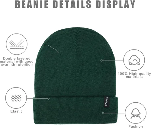 Miniatura 9 de Gorros de lana para mujeres y hombres, unisex, de punto suave, con puños, diseño de calavera, elástico, color sólido, sombreros de invierno