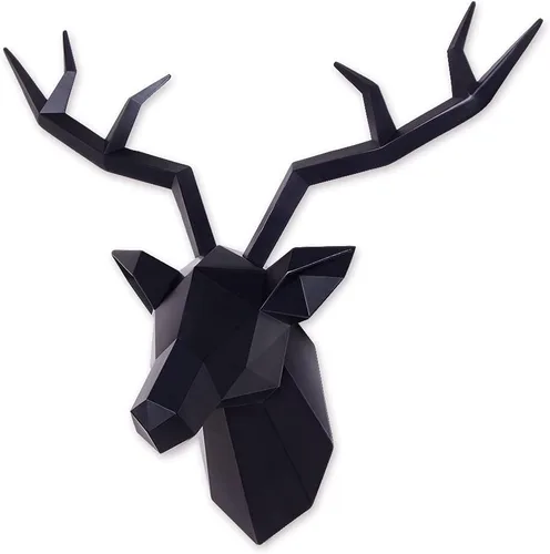 Miniatura 11 de Decoración de pared de cabeza de ciervo geométrica de cuernos de ciervo negro, escultura de pared de resina de taxidermia sintética, cabeza