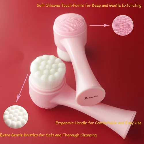 Miniatura 2 de Paquete de 2 cabezales diferentes, cerdas de fibra extra suaves de doble cara y almohadilla de silicona, cepillo de limpieza facial manual