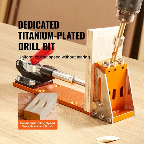 Miniatura 5 de VEVOR Kit de plantilla de agujero de bolsillo, fácil de usar para proyectos de madera, viene con taladros escalonados, collares de tope, llaves