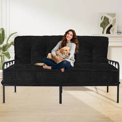 Colchón futón de 8 pulgadas, tamaño matrimonial, 54 x 80 pulgadas, sofá cama con borde de diseño de cuerda trenzada, colchón futón extra grueso con