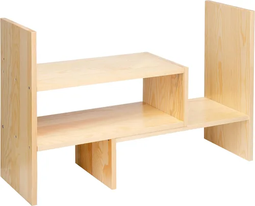 Miniatura 5 de Organizador de escritorio, estante de almacenamiento de oficina, ajustable, de madera natural, estante para libros, organizador de escritorio