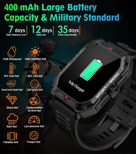 Miniatura 3 de Reloj inteligente militar para hombres (respuesta/hacer llamadas) 2.02 pulgadas reloj inteligente con frecuencia cardíaca y oxígeno en sangre