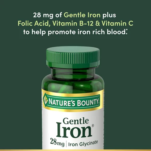 Miniatura 3 de Nature's Bounty Gentle Iron Cápsulas de 28 mg con vitamina C, ácido fólico, suplemento de hierro de vitamina B-12, sin OMG, sin gluten, 90