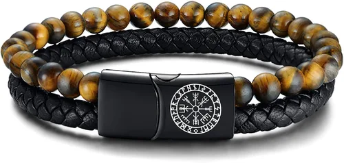 Miniatura 6 de VNOX Pulsera vikingo para hombre, de cuero genuino, trenzada, estilo vintage, martillo de Thor, pulseras de Wirstband, joyería vikinga para hombres