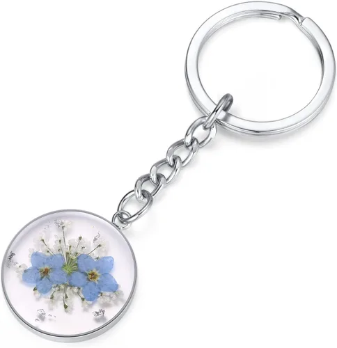 Pressed Flower Keychain Charms | Forget-Me-Not Keychain | Personalized Handmade Keychain | Gifts for Her