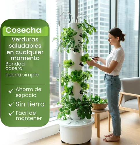 Miniatura 2 de Torre Hidropónica GX Torre Plantadora Vertical Kit de Sistema de Cultivo Hidropónico Grado Alimentario con 24 Macetas de Red