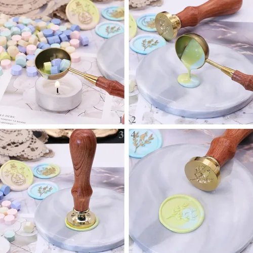 Miniatura 7 de SWANGSA Juego de sellos de cera, botella mágica vintage de 4 piezas, cabezas de sello de cera de sellado de plantas de flor de luna + 1 kit