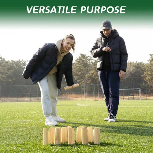 Miniatura 8 de SunNordic Wooden Throwing Game Set, Numbered Block Toss Games with 1 x Scoreboard,12 x Premium Rubber Wood Pins & 1 x Dowel, Outdoor Backyard Lawn