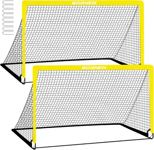 Miniatura 14 de BORNEW Paquete de 2 porterías de fútbol – Porterías de fútbol para patio trasero e interior para niños, 6 x 4 / 4 x 3 pies, juego de redes de fútbol