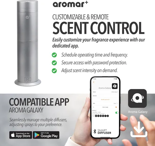 Miniatura 3 de AROMAR Difusor inteligente de aceite sin agua, controlado por aplicación, cubre 1000 pies cuadrados, con Miami, Nueva York y Roma, inspirado