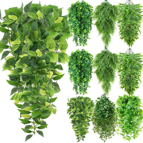 Miniatura 13 de Hoteam 12 Piezas Plantas Colgantes Artificiales de 32 Pulgadas Enredaderas de Hiedra Falsa con Hojas Falsas Plantas Artificiales de Patio Vegetación