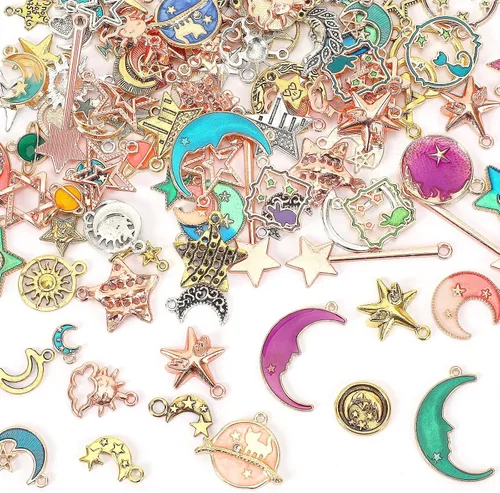 Miniatura 11 de MARFOREVER 120 dijes de mar con temática oceánica para la fabricación de joyas, esmalte dorado surtido de estrellas de mar y conchas marinas