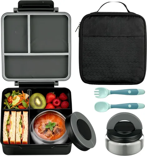 Itslife Lonchera Bento para Niños con Termo de Sopa de 8oz y Bolsa de Almuerzo, Contenedores de Comida para Almuerzo a Prueba de Fugas con 4