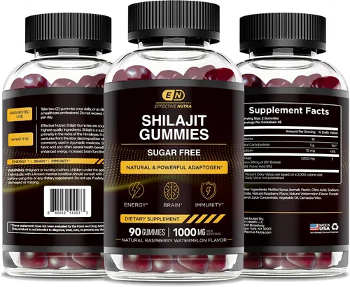 Miniatura 8 de Effective Nutra Gomitas Shilajit de 1000 mg Resina pura Shilajit para energía, cerebro e inmunidad Suplemento para hombres y mujeres Sin