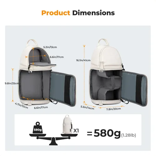 Miniatura 8 de K&F CONCEPT Bolsa bandolera para cámara, mochila de hombro para cámara DSLR/SLR/SLR/sin espejo, compatible con Canon/Nikon/Sony/Fuji/Gopro/DJI Blanco
