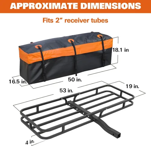 Miniatura 2 de WEIZE Cesta de Carga con Enganche para SUV, Camión - 53x19 Pulgadas, Capacidad de 500LB, con Bolsa Impermeable, Correa de Red, Tensor, Recubierto