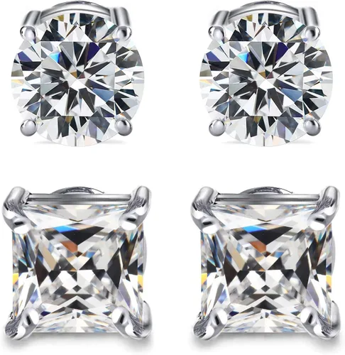 Miniatura 3 de ADAIER 2 pares de aretes magnéticos de acero inoxidable para hombres y mujeres, circonita cúbica sin perforación, hipoalergénicos de 0.23 a 0.31