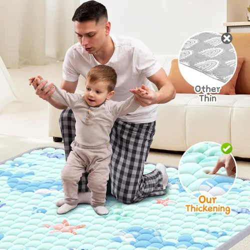 Miniatura 4 de Tapete de juego para bebés de 47 x 47 pulgadas, tapetes acolchados y gruesos para corral para bebés, tapetes de juego para bebés y niños pequeños