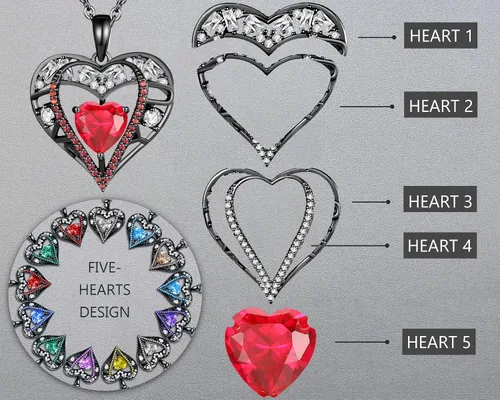 Miniatura 101 de Collar de cristal de 5 corazones, chapado en oro rosa de 18 quilates, colgante con cadena de plata de ley 925 de 18 + 2 pulgadas, joyería de piedra