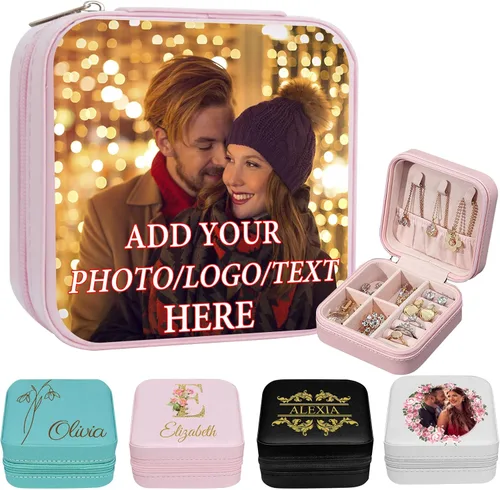 Miniatura 26 de Joyero de viaje personalizado para mujer, foto personalizada, nombre, logotipo, joyero, regalo de dama de honor, boda, cumpleaños