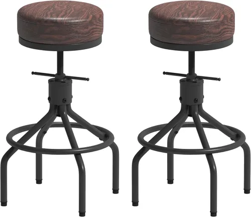 Miniatura 10 de Taburetes de bar giratorios ajustables, modernos de piel sintética de 28 pulgadas, redondo, sin espalda, altura de mostrador, silla de bar