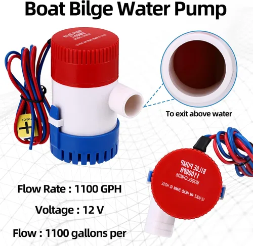 Miniatura 5 de Lounsweer Kit de plomería de bomba de sentina de 5 piezas, incluye bomba de agua de sentina eléctrica de 12 V, 2 abrazaderas de manguera de PVC, Gris