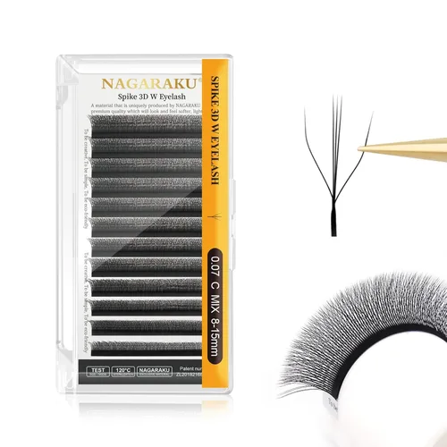 Miniatura 204 de NAGARAKU Extensiones de pestañas Double Tips 4D W, suministros con puntas dobles, gruesas con rizado D de 0.07 mm, bandeja mixta 8-15 mm, 0.07-D