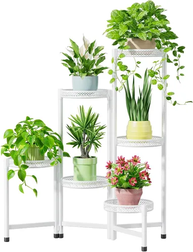 Miniatura 16 de iDavosic.ly Soporte para plantas para interiores y exteriores, estante esquinero de metal de 5 niveles, estante alto plegable para orquídeas