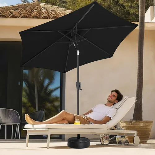 Miniatura 8 de FLAME&SHADE Sombrilla de patio con luz solar de 7.5 pies, 24 luces LED, sombrilla para exteriores con luz envolvente central, sombrilla de mesa