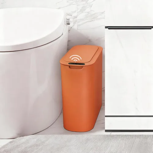 Miniatura 7 de TIPGO - Cubo de basura automático con sensor de movimiento para baño con tapa, basurero táctil de 2.6 galones, papelera de plástico delgada y Gris