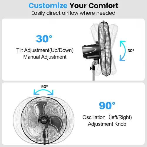 Miniatura 4 de Xcity Ventilador de pie de 18 pulgadas, ventilador de pedestal oscilante industrial de alta velocidad máximo de 3100 CFM con inclinación de 90°