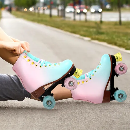 Miniatura 2 de LIKU Patines de cuatro ruedas para niñas y mujeres con todas las ruedas iluminadas, patines de cordones iluminados para interiores y exteriores