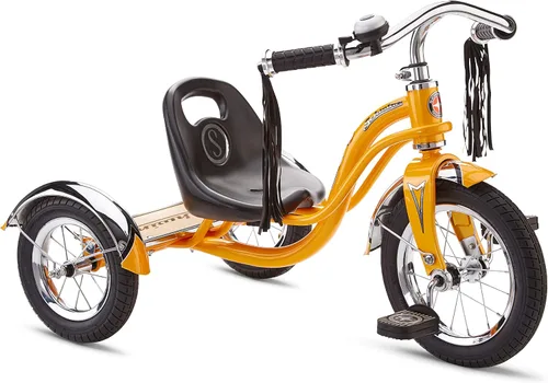 Miniatura 9 de Schwinn Triciclo Roadster, bicicleta de rueda delantera de 12 pulgadas para niños de 2 a 4 años, centro de gravedad bajo, marco de acero retro, Azul