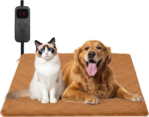 Almohadilla térmica para gatos, 6 temperaturas ajustables y 5 opciones de temporizador, almohadilla térmica de mascotas de 17.7 x 17.7 pulgadas para