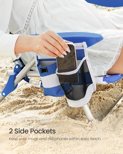 Miniatura 2 de SONGMICS Silla de playa portátil tipo mochila, capacidad de 331 libras, respaldo ajustable con 4 ángulos, 2 bolsillos laterales, toallero, azul