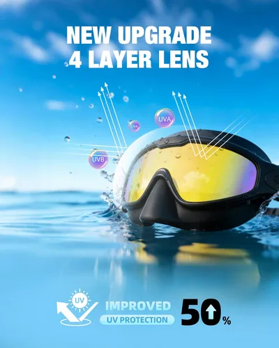 Miniatura 8 de Aegend Gafas de natación con cubierta de nariz para adultos, paquete de 2 gafas de natación de visión amplia, antiniebla/UV, sin fugas, para hombres