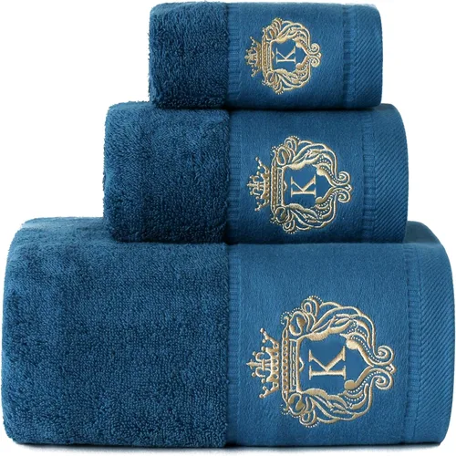 Miniatura 21 de Juego de toallas de baño de lujo súper suaves y altamente absorbentes de 100% algodón premium para regalos (Azul-A)