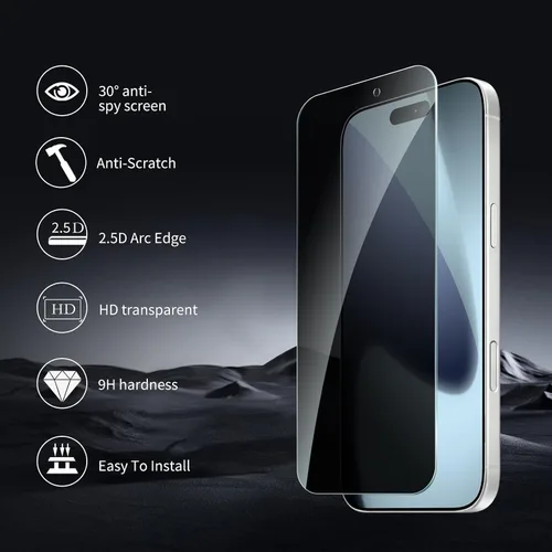 Miniatura 4 de Paquete de 2+2 protectores de pantalla de privacidad para iPhone 17 Pro Max con protector de lente de cámara, película de protección de vidrio