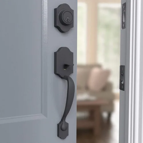 Miniatura 6 de Amazon Basics - Juego de manijas con perilla tulipán y cerradura monocilíndrica para puertas, en acabado color negro mate