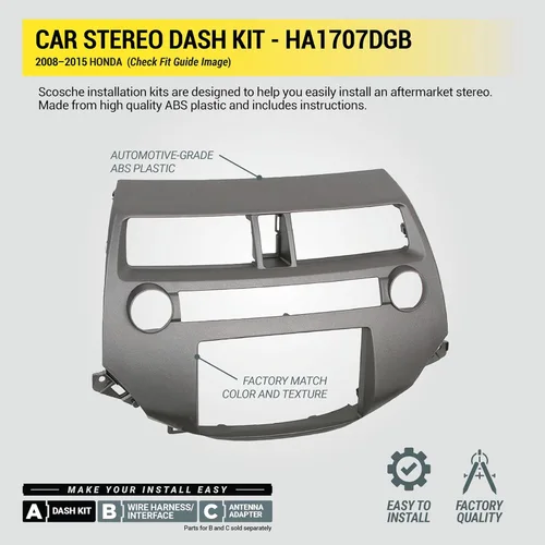 Miniatura 5 de Scosche HA1707DGB Kit de instalación de radio DIN doble o individual compatible con Honda 2008-15 seleccionada con control de clima de zona única