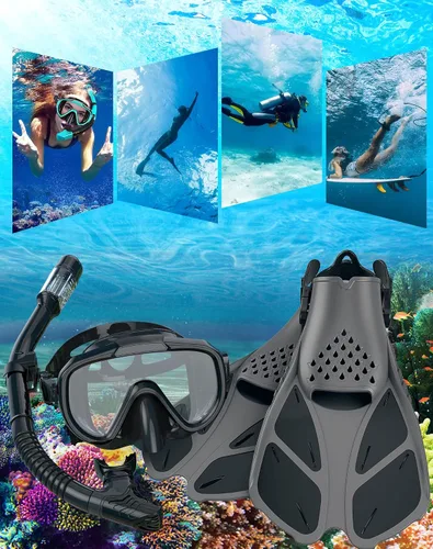 Miniatura 7 de Ubekezele Equipo de esnórquel para adultos, hombres y mujeres, juego de esnórquel 4 en 1 con máscara de buceo con vista panorámica, antivaho