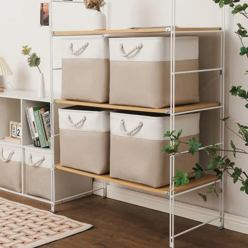Miniatura 2 de MidmmVick Contenedores de Almacenamiento Cúbicos de 13 x 13 Pulgadas, Paquete de 6 Contenedores de Tela Plegables Extra Grandes con Cuerdas, Cubos